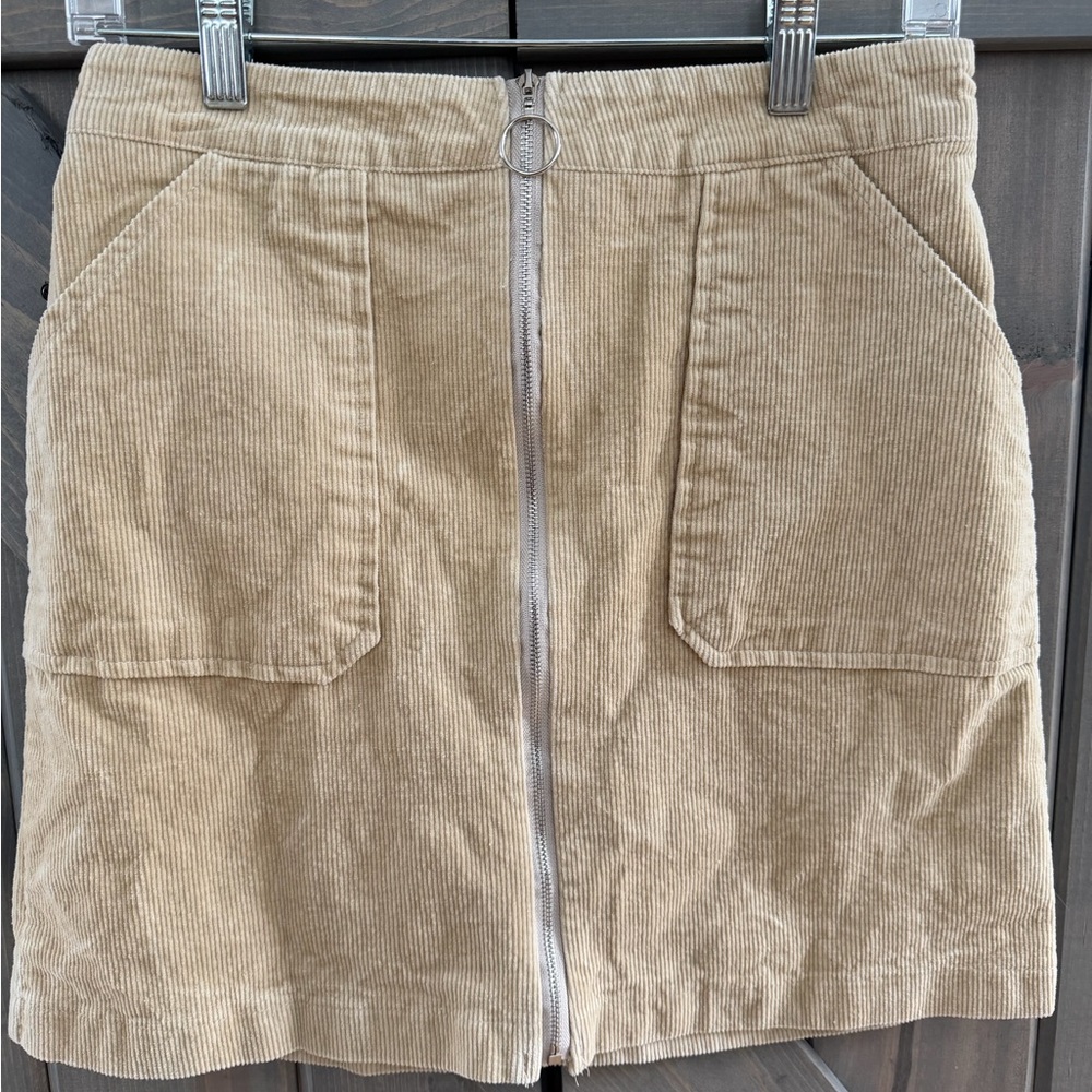 Y2K Simplee Apparel Tan Corduroy Mini Skirt Zip Front Cabincore Size M